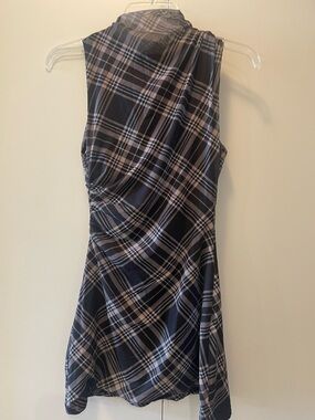 Ruched Side Tartan Plaid Mini Dress in Black  and Light Pink
